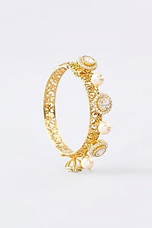 Gold Finish CZ & Moissanite Polki Bracelet In Sterling Silver