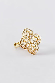 Gold Finish CZ & Moissanite Polki Ring In Sterling Silver