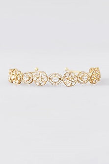 Gold Finish CZ & Moissanite Polki Hairaband In Sterling Silver