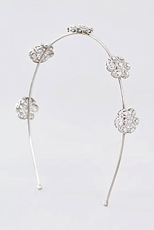 White Finish CZ Hairaband In Sterling Silver
