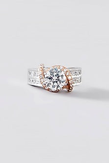 Two Tone Finish CZ Ring In Sterling Silver