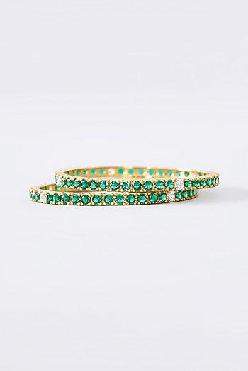 Gold Finish CZ & Emerald Bangle In Sterling Silver