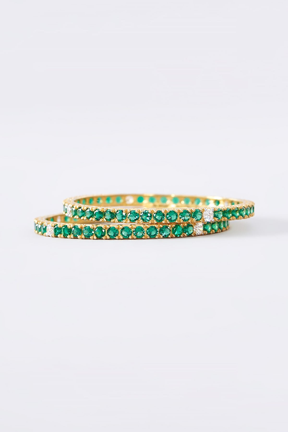 Gold Finish CZ & Emerald Bangle In Sterling Silver