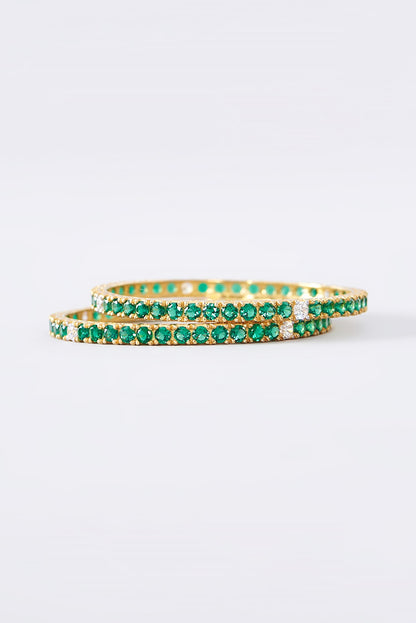 Gold Finish CZ & Emerald Bangle In Sterling Silver