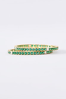 Gold Finish CZ & Emerald Bangle In Sterling Silver