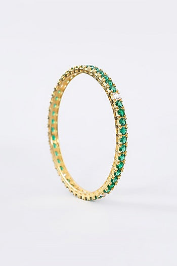 Gold Finish CZ & Emerald Bangle In Sterling Silver