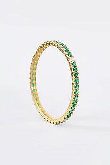 Gold Finish CZ & Emerald Bangle In Sterling Silver
