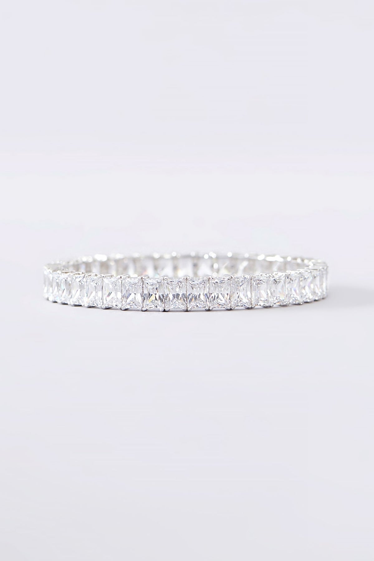 White Finish CZ Bangle In Sterling Silver
