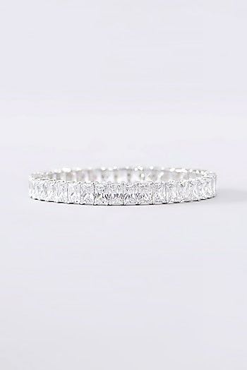 White Finish CZ Bangle In Sterling Silver