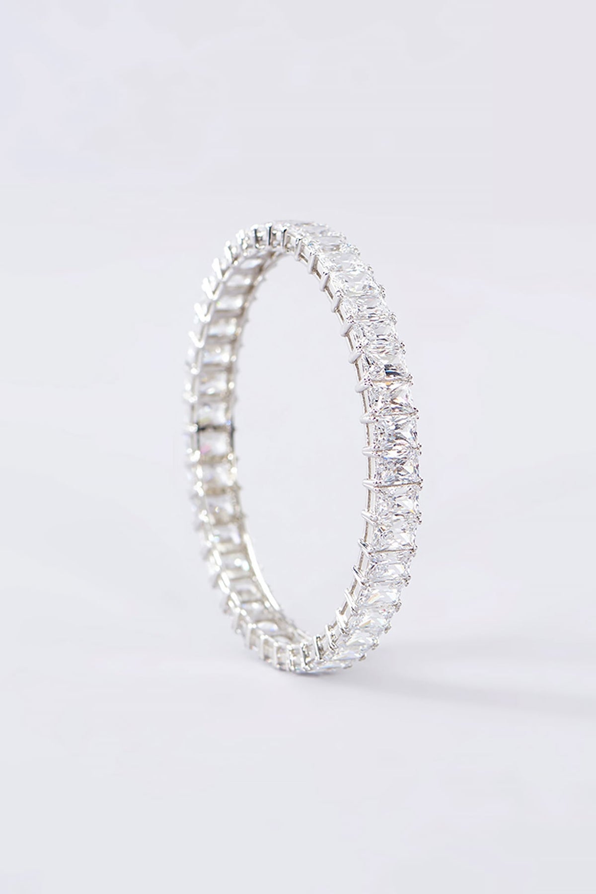 White Finish CZ Bangle In Sterling Silver