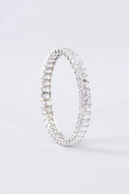 White Finish CZ Bangle In Sterling Silver