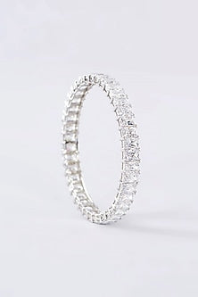 White Finish CZ Bangle In Sterling Silver