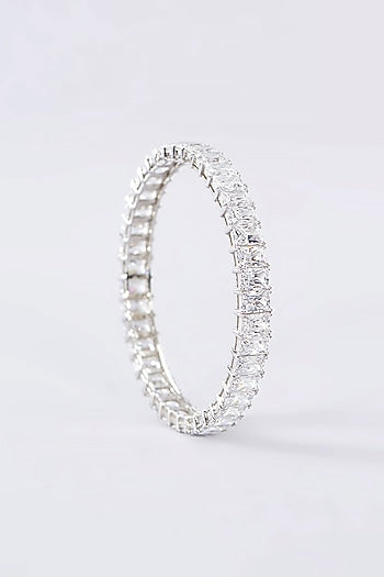 White Finish CZ Bangle In Sterling Silver