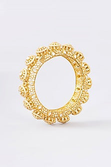 Gold Finish Moissanite Polki & CZ Bangle In Sterling Silver