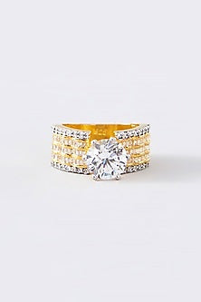 Gold Finish CZ Ring In Sterling Silver