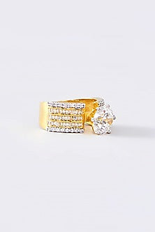 Gold Finish CZ Ring In Sterling Silver
