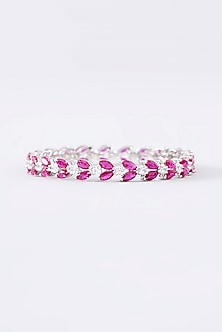 White Finish CZ & Ruby Bangle In Sterling Silver