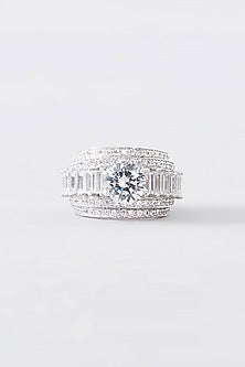 White Finish CZ Ring In Sterling Silver