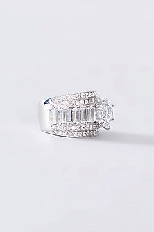 White Finish CZ Ring In Sterling Silver