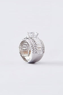 White Finish CZ Ring In Sterling Silver