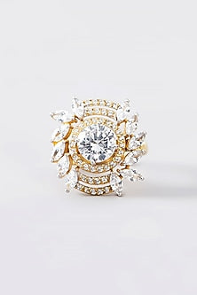 Gold Finish CZ Ring In Sterling Silver