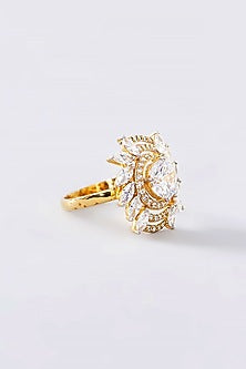 Gold Finish CZ Ring In Sterling Silver