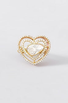 Gold Finish Moissanite Polki Enameled Ring In Sterling Silver