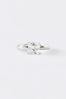 White Finish CZ Ring In Sterling Silver