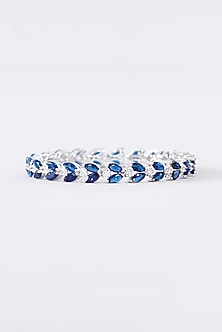 White Finish CZ & Sapphire Bangle In Sterling Silver