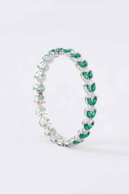 White Finish CZ & Emerald Bangle In Sterling Silver