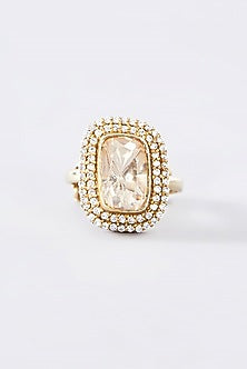 Gold Finish Moissanite Polki & CZ Ring In Sterling Silver
