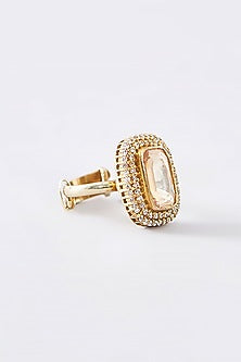 Gold Finish Moissanite Polki & CZ Ring In Sterling Silver
