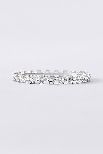 White Finish CZ Bangle In Sterling Silver