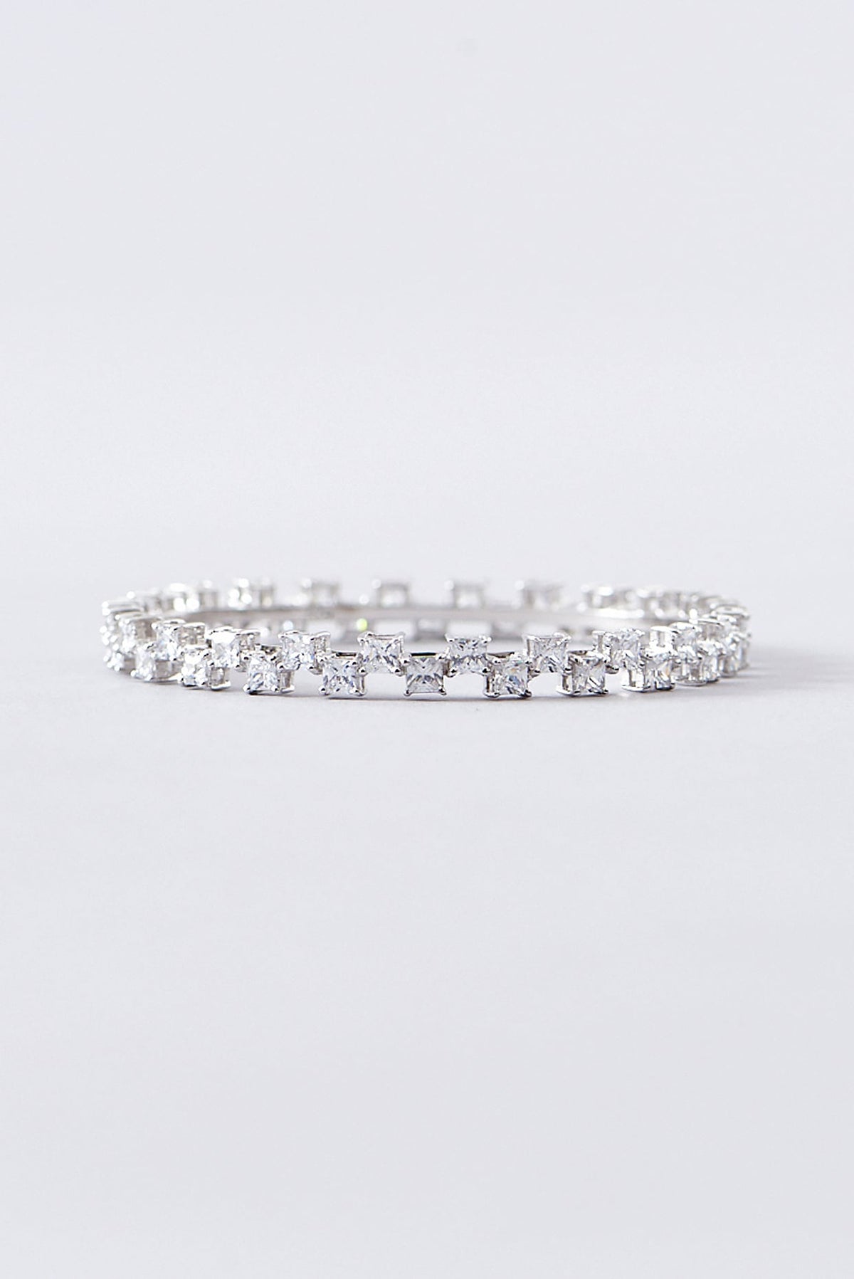 White Finish CZ Bangle In Sterling Silver