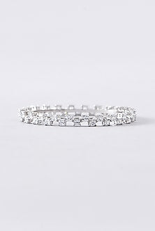 White Finish CZ Bangle In Sterling Silver