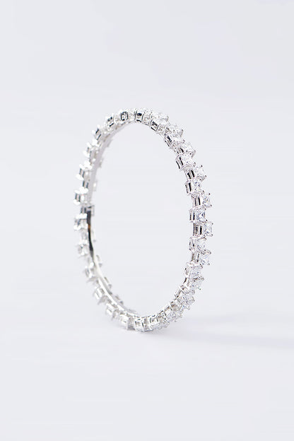 White Finish CZ Bangle In Sterling Silver