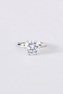 White Finish CZ Ring In Sterling Silver