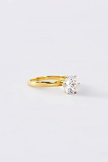 Gold Finish CZ Ring In Sterling Silver