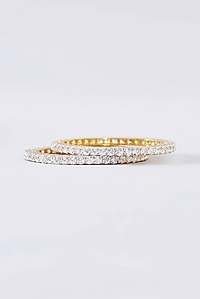 Gold Finish CZ Bangle In Sterling Silver