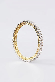 Gold Finish CZ Bangle In Sterling Silver