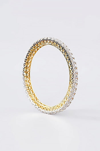 Gold Finish CZ Bangle In Sterling Silver