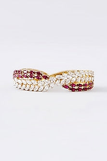 Gold Finish CZ & Ruby Bracelet In Sterling Silver