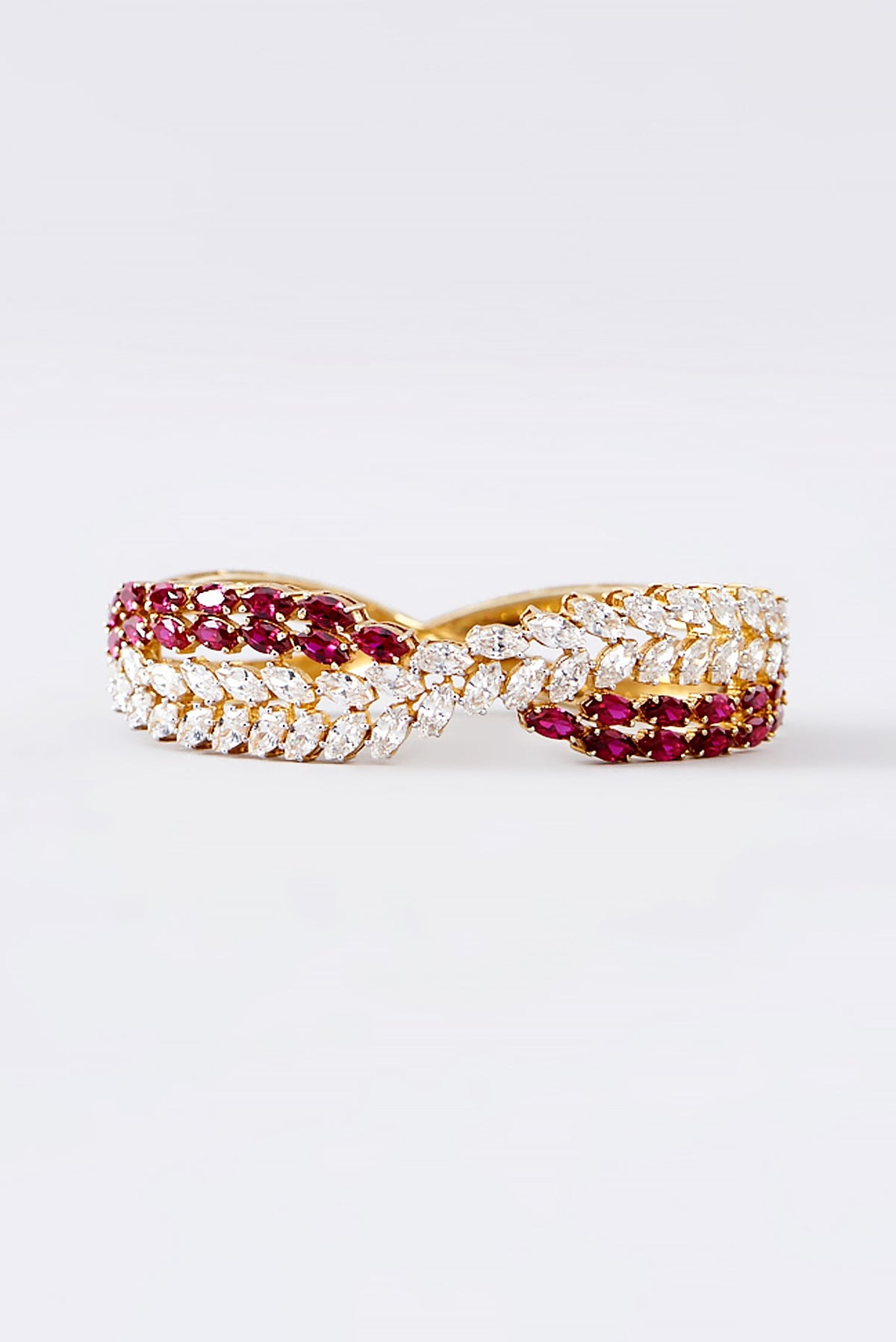 Gold Finish CZ & Ruby Bracelet In Sterling Silver