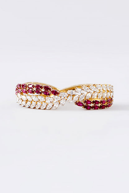 Gold Finish CZ & Ruby Bracelet In Sterling Silver
