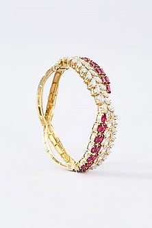 Gold Finish CZ & Ruby Bracelet In Sterling Silver