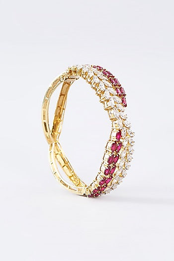Gold Finish CZ & Ruby Bracelet In Sterling Silver