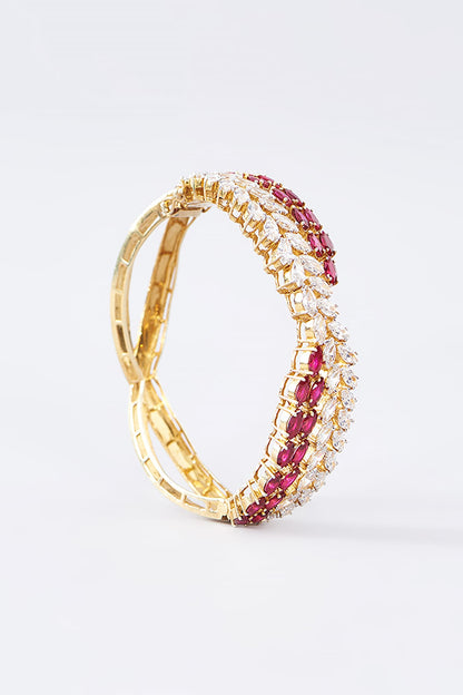 Gold Finish CZ & Ruby Bracelet In Sterling Silver