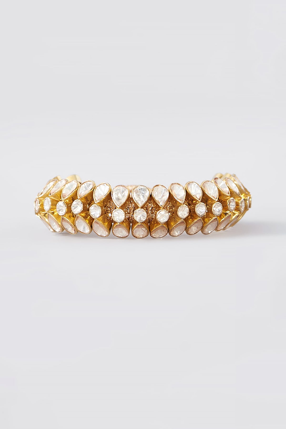 Gold Finish Moissanite Polki Bracelet In Sterling Silver