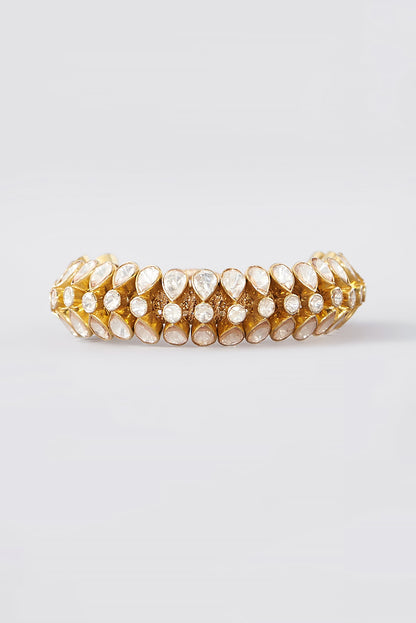 Gold Finish Moissanite Polki Bracelet In Sterling Silver