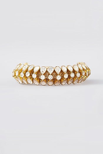 Gold Finish Moissanite Polki Bracelet In Sterling Silver